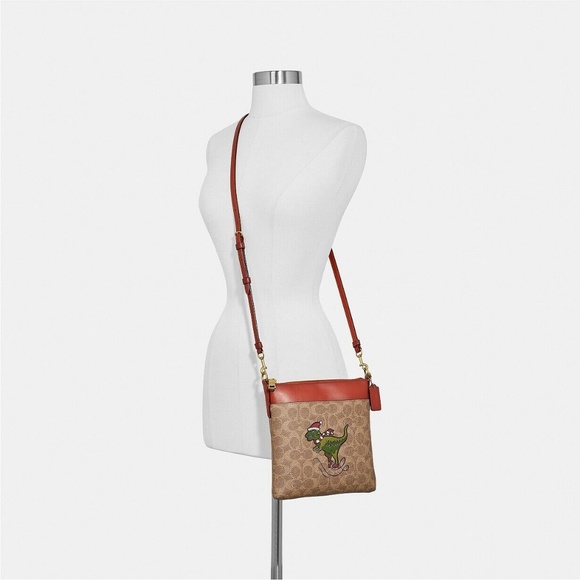 NWT Coach Kitt Messenger Crossbody In Signature Canvas W/Rexy Print Khaki Rust - Picture 3 of 3